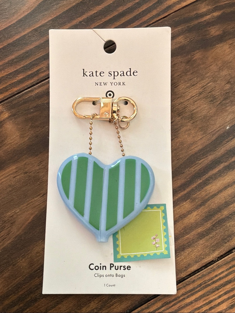 kate spade Kids Heart Coin Purse - Green with Light Blue Trim